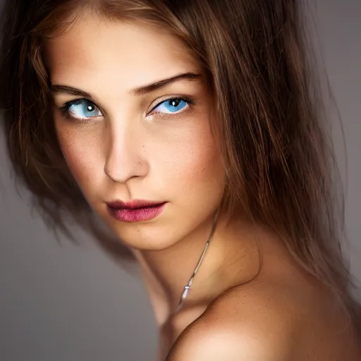 Prompt: photographic Close-up face of a extremely beautiful girl with clear eyes and light brown hair , high light on the left,non-illuminated backdrop, illuminated by a dramatic light, Low key lighting, light dark, High constrast, dramatic , flash studio,steve mccurry, Lindsay Adler, norman rockwell, craig mulins ,dark background, high quality,photo-realistic, 8K,