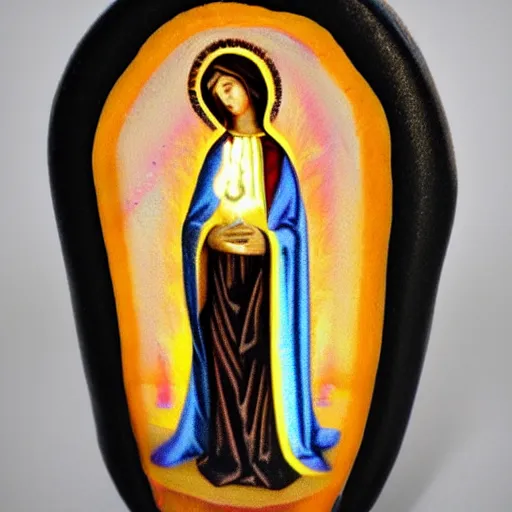 Image similar to virgin mary on a candle dressed in day if the dead dress and makeup