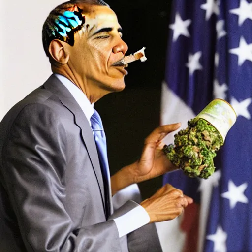 Prompt: Obama smoking weed out of a bong