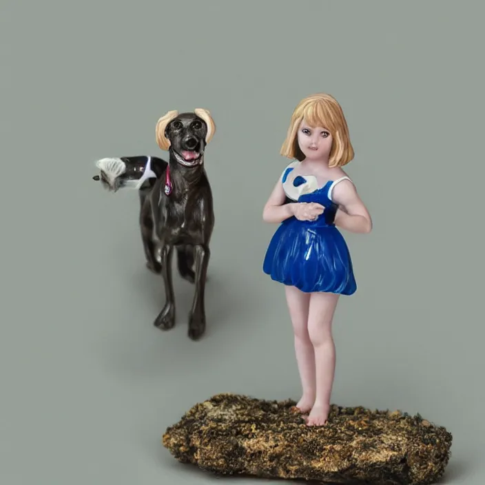 Image similar to 80mm resin detailed miniature of a Girl with a Dog, Product Introduction Photos, 4K, Full body, Simple Background