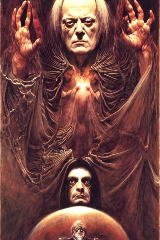 Prompt: an occult and esoteric portrait of aleister crowley by wayne barlowe, by gustav moreau, by goward, by gaston bussiere, by roberto ferri, by waterhouse, by santiago caruso, by luis ricardo falero, by austin osman spare, ( ( ( ( occult art ) ) ) ) saturno butto