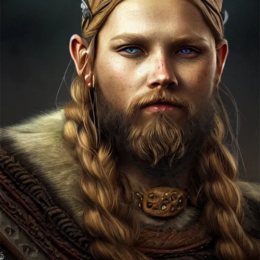 Image similar to portrait of a viking, woman, epic fantasy, detailed, intricate, digital painting, concept art, realistic, smooth, focus, rim light