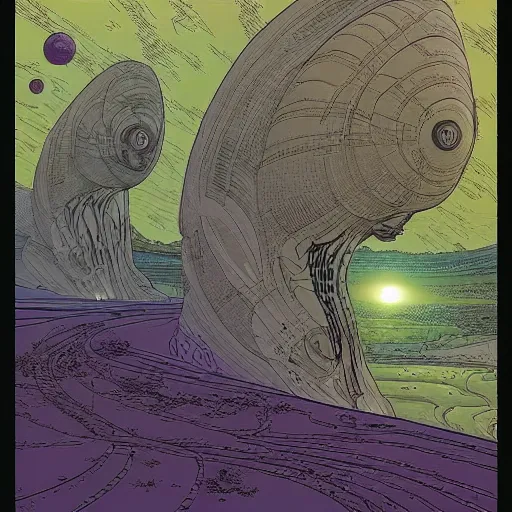 Image similar to beautiful alien landscape by mœbius