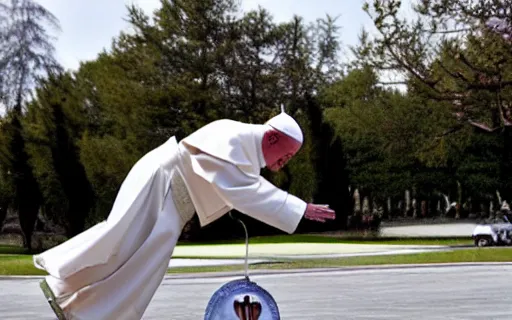 Prompt: the pope doing sick kickflips