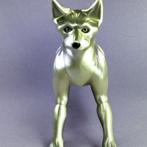 Prompt: plastic shiny wolf, full body
