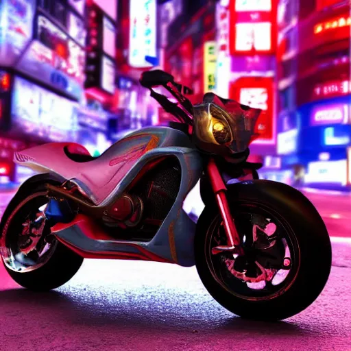 Prompt: uncropped photo of Akira bike :: ultra realistic render of Akira motorbike in the streets of Tokyo at night, octane render, cyberpunk, 8K, depth of field, bokeh, Akira moto, Akira , ultra detailed, photorealistic