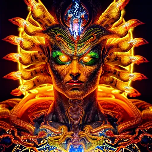 Image similar to uhd photorealisitc inspiring photo of a cosmic gogeta powered up. intricate details. ornate costume. glowing, powering up. hyperdetailed, accurate, global lighting. accurate face. symmetrical face. correct face. photo by annie leibowitz and steve mccurry