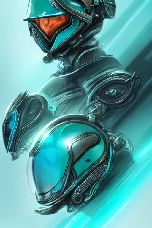 Prompt: turquoise helmet, Pilot's breathing mask, fantasy, magic, ultra detailed, digital art, trending on artstation, illustration