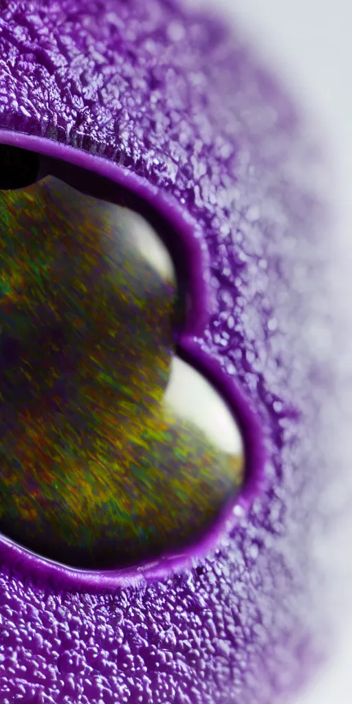 Image similar to macro shot, close-up of a purple squid eye, intricate iris, ultrarealistic, highly detailed, octane render, ray tracing