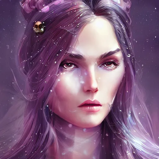 Image similar to fantasy magic fashion girl portrait, sci - fi, glossy eyes, face, long hair, fantasy, intricate, elegant, highly detailed, digital painting, artstation, concept art, smooth, sharp focus, illustration