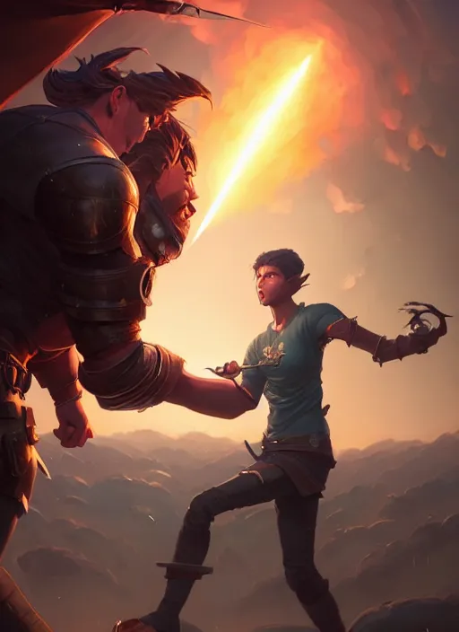 Prompt: highly detailed portrait of fist bump in front of swords, lightning in background, video game cover art,, unreal engine, fantasy art by greg rutkowski, loish, rhads, makoto shinkai and lois van baarle, ilya kuvshinov, rossdraws, tom bagshaw, global illumination, radiant light, detailed and intricate environment