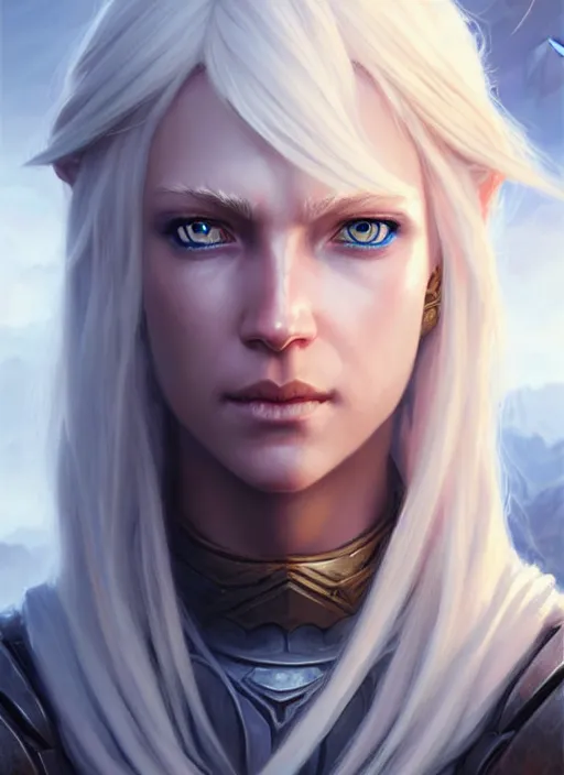 Image similar to a fantasy style portrait painting of shy white female paladin with blonde hair and blue eyes shy, scar under left eye, holy oil painting unreal 5 daz. rpg portrait extremely detailed artgerm greg rutkowski _ greg