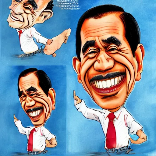 Image similar to caricature of jokowi by Mort Drucker, mad magazine, indonesia, colored with watercolor, artstation