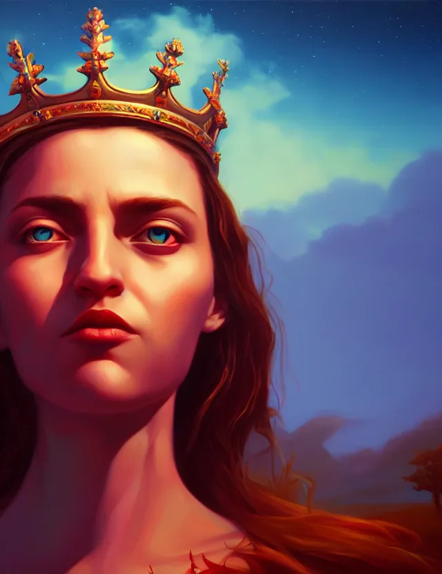 Prompt: blurred background. close-up portrait of a goddess in crown, by Alex Gross, Anato Finnstark and Alena Aenami. unreal engine