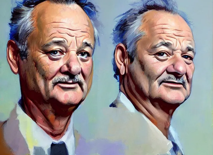 Prompt: a highly detailed beautiful portrait of bill murray, by gregory manchess, james gurney, james jean