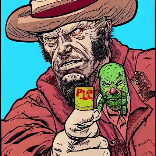 Image similar to A sorcerer wielding two Glock pistols, bust shot, art by Geof Darrow, high detail, 8k, Smooth, High contrast, depth of field, aperture f2.8