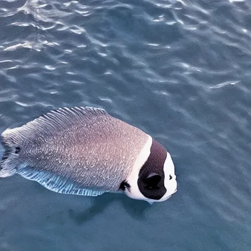 Prompt: photo of a fish in the ocean that looks like a panda