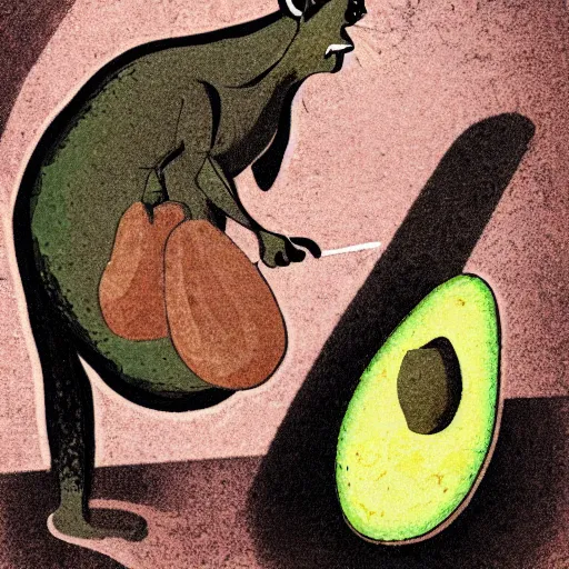 Image similar to avocado being stolen, paleolithic cave painting