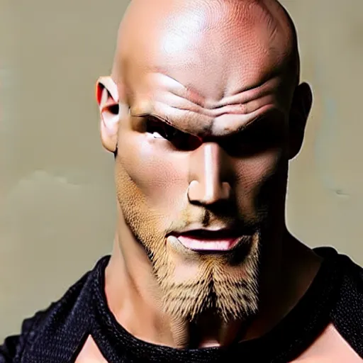 Image similar to TechnoViking male with no shirt, large muscles, bald head, dirty-blonde extended goatee, necklace chibi as a Funko Pop