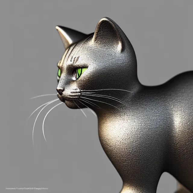 Image similar to chrome statue cat, highly detailed, 4 k, hdr, smooth, sharp focus, high resolution, award - winning photo, boris valejo, photorealistic