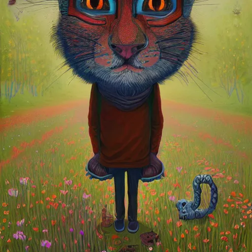 Image similar to portrait of a disillusioned young man, drained of energy by the artistic struggle, by louis wain, simon stalenhag and johanna martine, trending on artstation