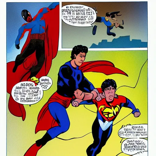 Image similar to pepon nieto as a superhero saving a young boy