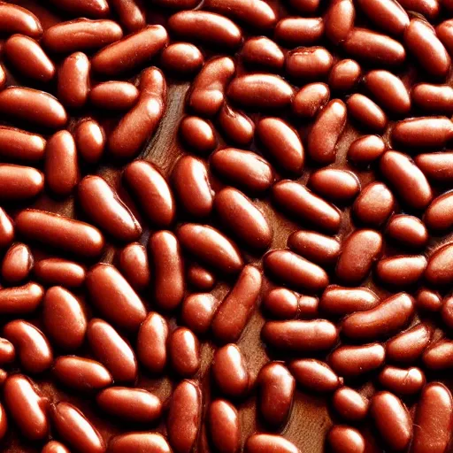 Image similar to film still of a human made of baked beans