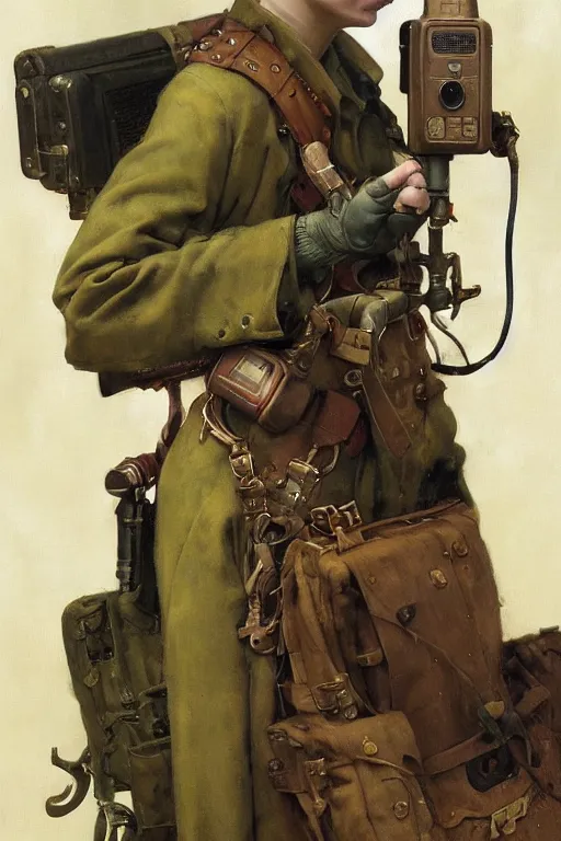 Image similar to dieselpunk military portable pocket walkie - talkie, radio device, product lighting, painted by ruan jia, raymond swanland, lawrence alma tadema, zdzislaw beksinski, norman rockwell, jack kirby, tom lovell, alex malveda, greg staples