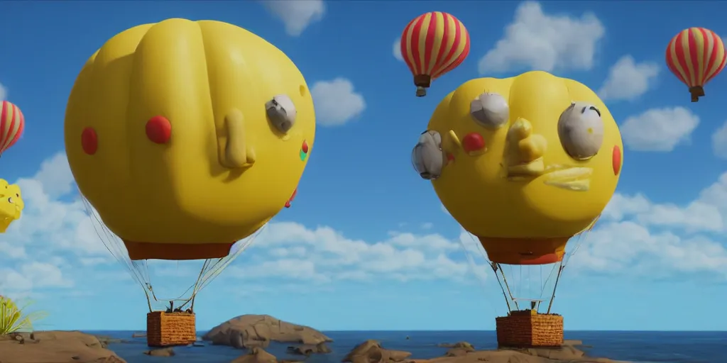 Image similar to a surrealist painting of a SpongeBob SquarePants hot air balloon | unreal engine: .4