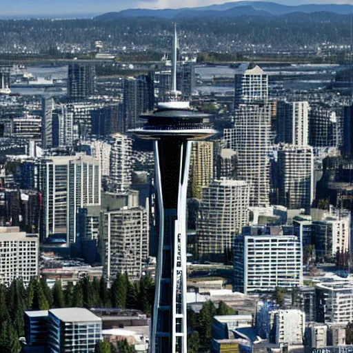 Prompt: godzilla destroying the space needle