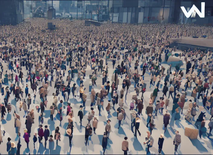 Image similar to huge crowd of small working citizens connected to a large single billionaire via catheters, DSLR 85mm, by Aleksandr Deyneka and Andrei Popov, Unreal Engine 5, Lumen, Nanite