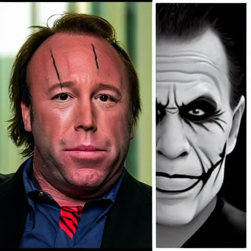 Prompt: alex jones cosplaying as the joker