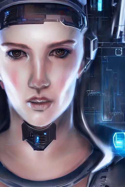 Image similar to a close - up portrait of a cyberpunk cyborg girl, by raphael, rule of thirds