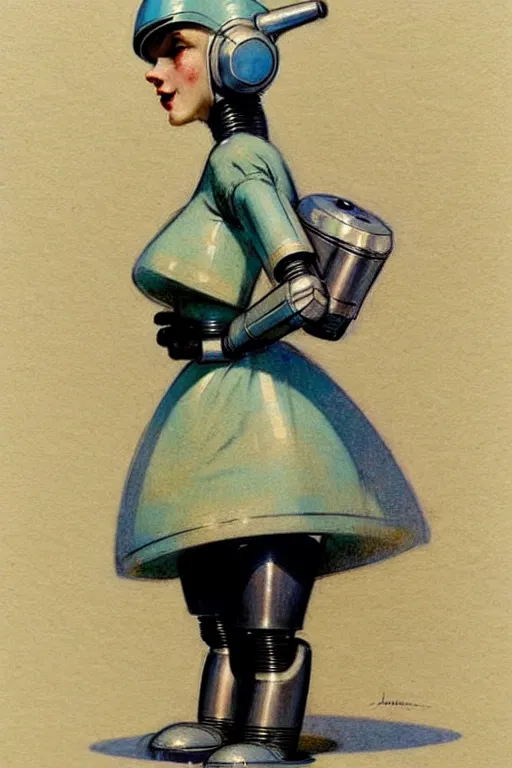 Image similar to ( ( ( ( ( 1 9 5 0 s retro future robot android maid. muted colors. ) ) ) ) ) by jean - baptiste monge!!!!!!!!!!!!!!!!!!!!!!!!!!!!!!