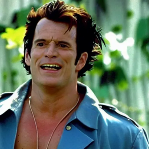 Prompt: a film still of Franky from one piece in Ace Ventura: Pet Detective(1994)