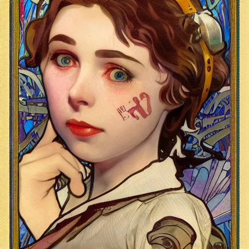 Prompt: realistic little sister of bioshock painted by alfons mucha sharp focus high details 8 k