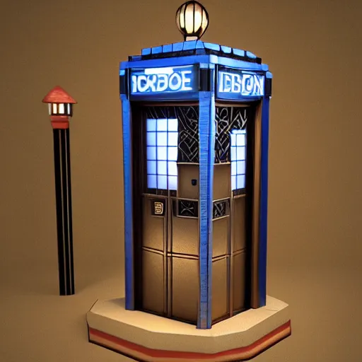 Image similar to Art Deco Tardis console and interior, 3d render, hyper realistic, unreal engine, detailed