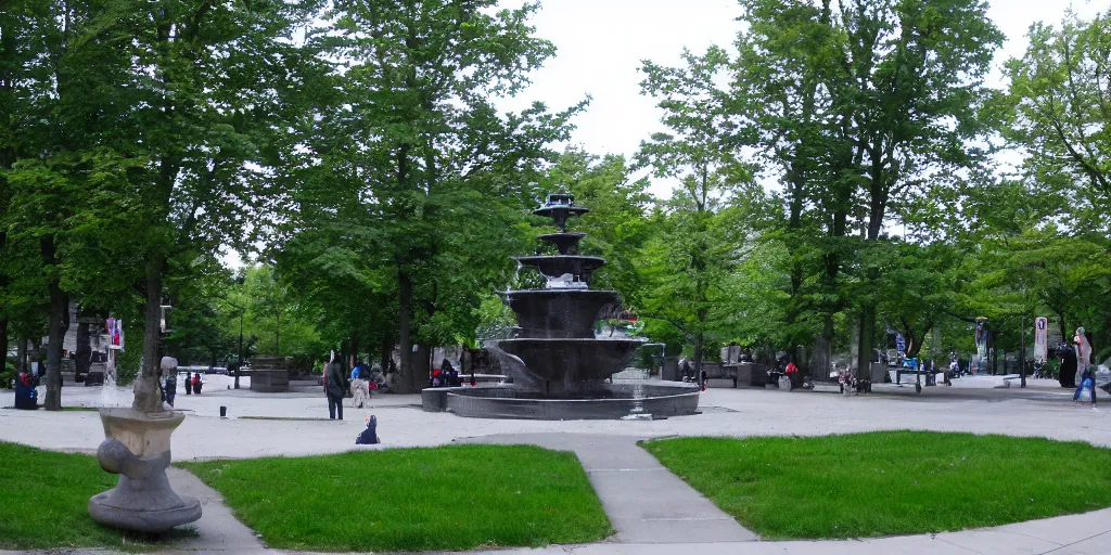 Prompt: plateau mont royal montreal park fountain