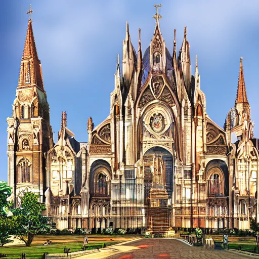 Image similar to detailed beautiful high quality digital art of a magnificent Catholic Cathedral, 4K detailed, artstation