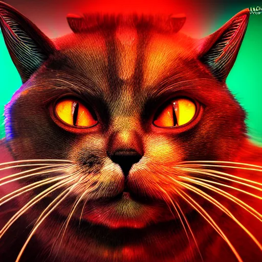Image similar to Photorealistic demon cat. Hyperdetailed photorealism, 108 megapixels, amazing depth, glowing rich colors, powerful imagery, psychedelic Overtones, 3D finalrender, 3d shading, cinematic lighting, artstation concept art