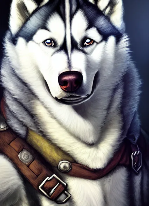 Image similar to a portrait of husky wearing a white vest, an ultrafine detailed painting, detailed painting, boris valejo. octopath traveler