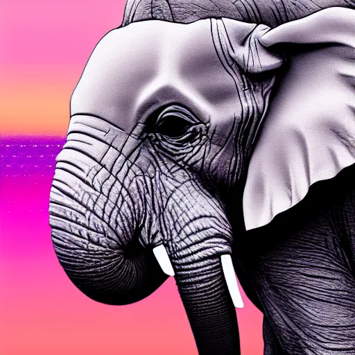 Image similar to synthwave elephant, sharp focus, 8 k, high details, gray backdrop