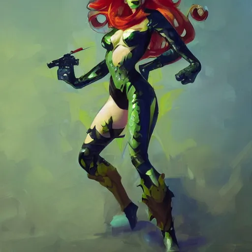 Image similar to greg manchess portrait painting of armored poison ivy as overwatch character, medium shot, asymmetrical, profile picture, organic painting, sunny day, matte painting, bold shapes, hard edges, street art, trending on artstation, by huang guangjian and gil elvgren and sachin teng