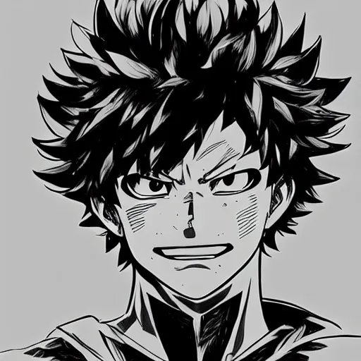 Image similar to Portrait of Izuku Midoriya from My Hero Academia, in the style of Yoji Shinkawa, trending on art station, concept art, highly detailed, dynamic pose