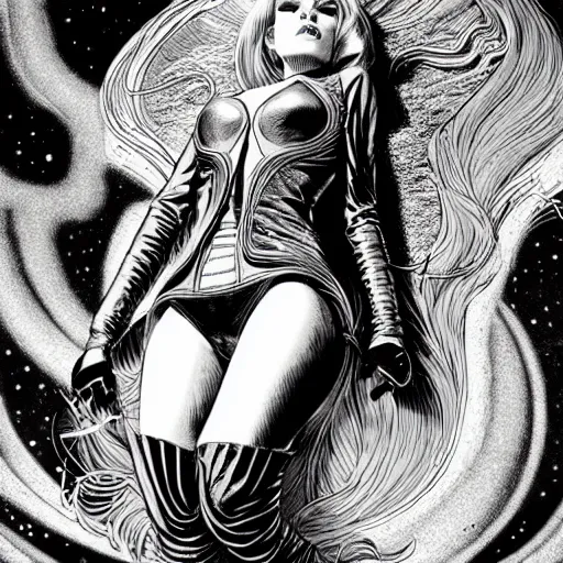 Prompt: medium portrait soft light, by killian eng and joe fenton and martin deschambault, inspired by barbarella movie, etching, fine, sharp high detail,