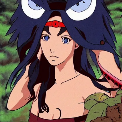 Image similar to megan fox as princess mononoke, studio ghibli art