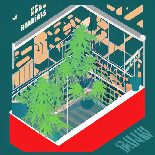 Image similar to room of cannabis flat colors isometric vector illustration minimalist by earle, eyvind render in octane