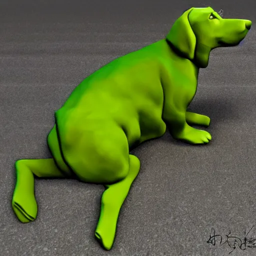 Prompt: hyperrealistic green dog