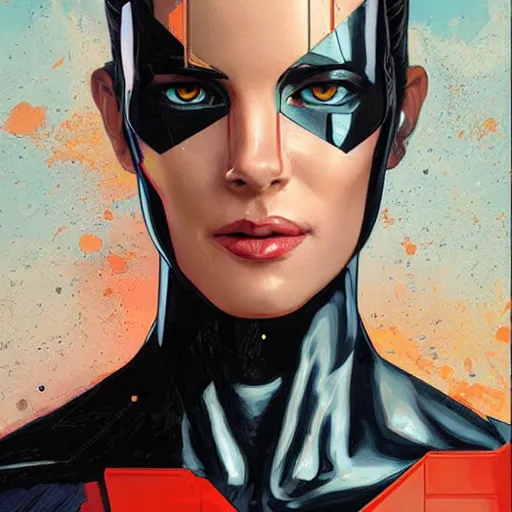 Prompt: portrait of a female android, by MARVEL comics and Sandra Chevrier, 8k