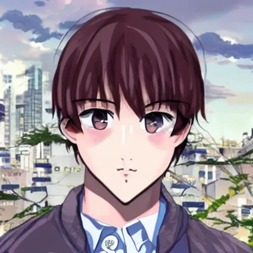 Prompt: Nick Mullen as a cute anime boy